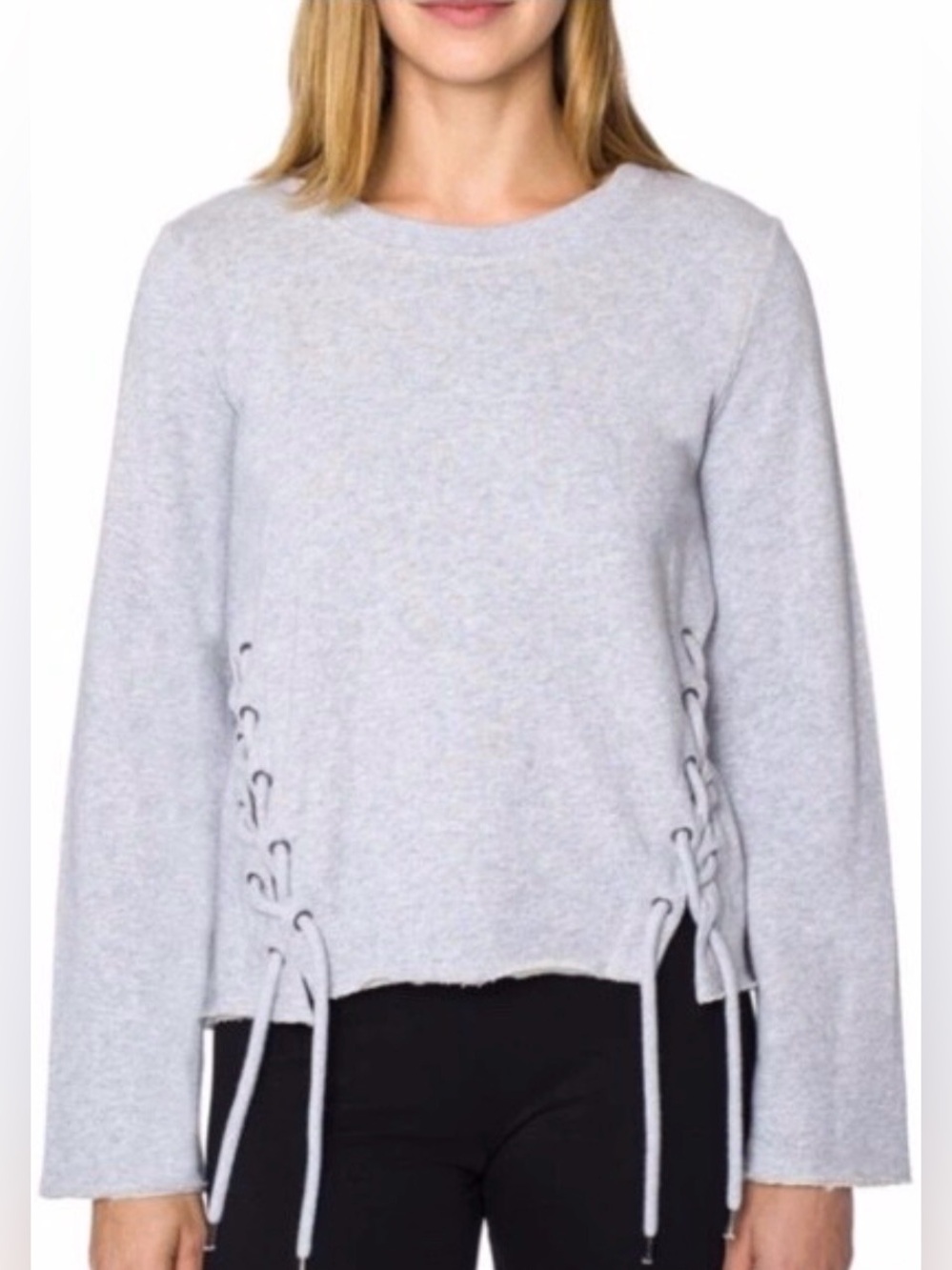 NWT - Betsey Johnson Performance Crop Braided Flare Sleeve Gray Sweatshirt